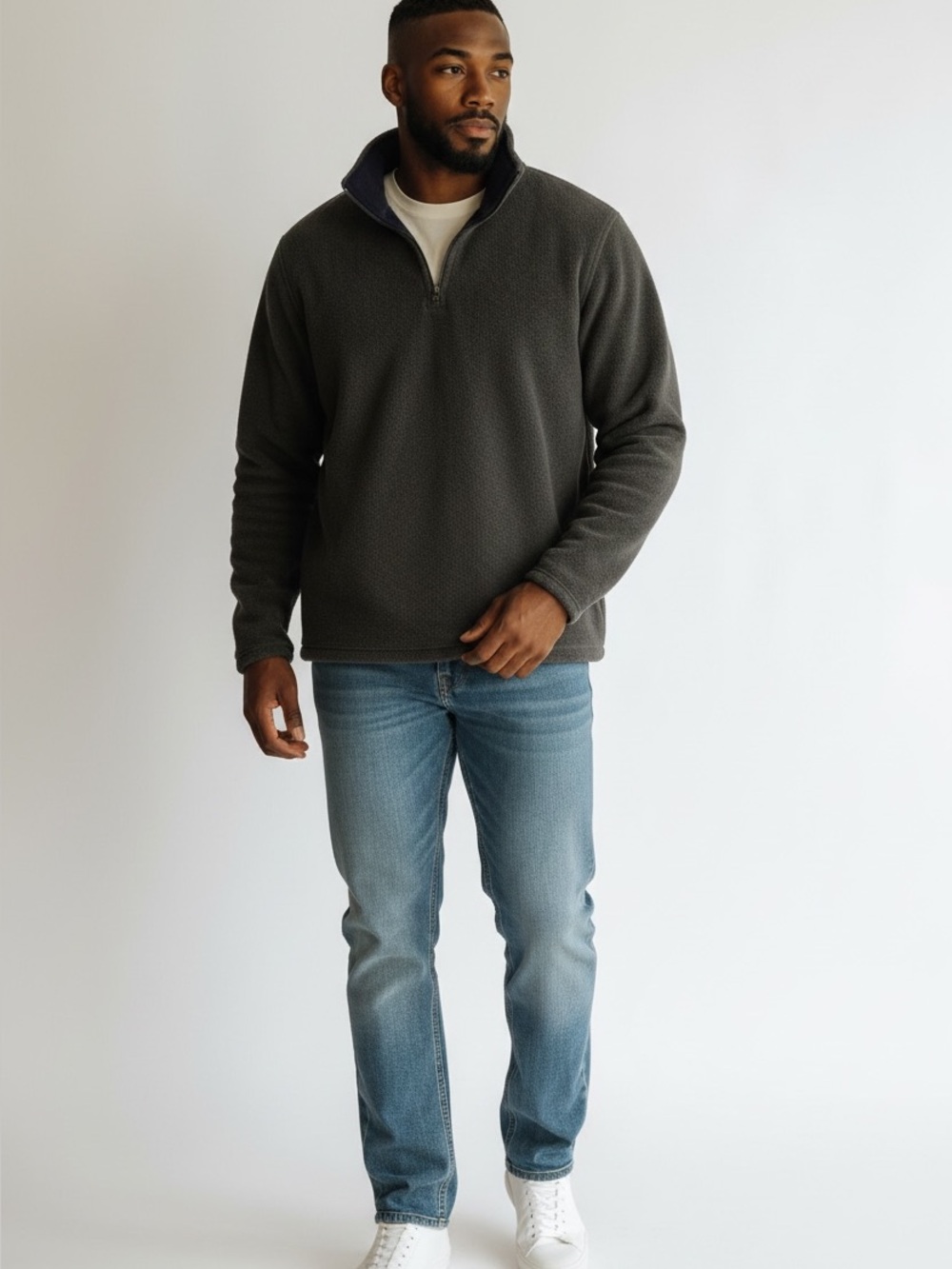 Men's Club Room by Charter Club Black Fleece 1/4 Zip Pullover Sweatshirt L